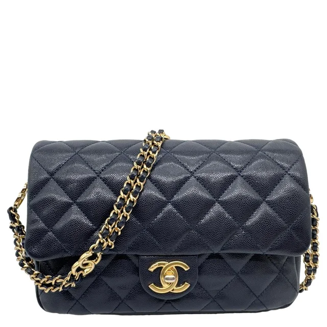 Chanel CC You Flap Small Quilted Caviar Leather Crossbody Bag Navy Blue in Navy Caviar leather from Dallas Designer Handbags