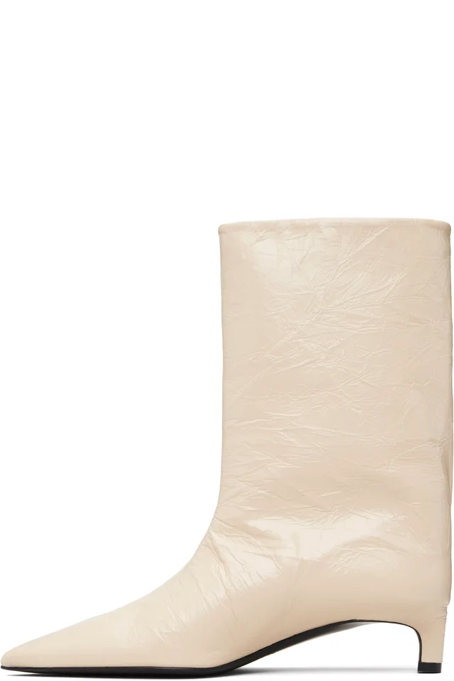 Jil Sander Off-White Crinkled Calfskin Boots, photo 3 of 5 from SSENSE
