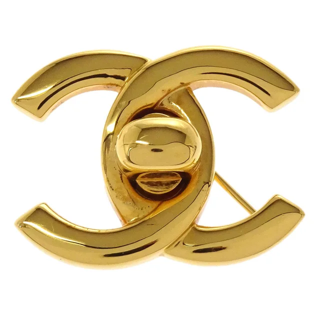 Chanel Turnlock Brooch Pin Gold Small 96P in Gold from AMORE Vintage Tokyo