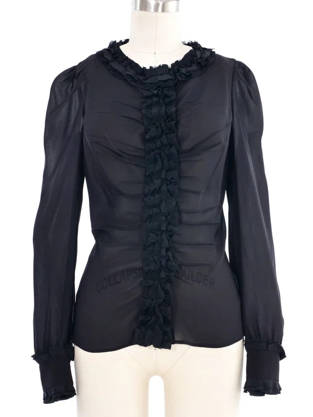 Prada Ruffle Front Ruched Chiffon Top in Silk from Arcade Vintage