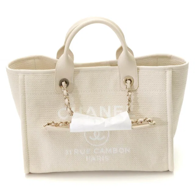 Chanel Deauville Small Shopping Bag White Handbag Canvas in White Canvas from The Reluxe
