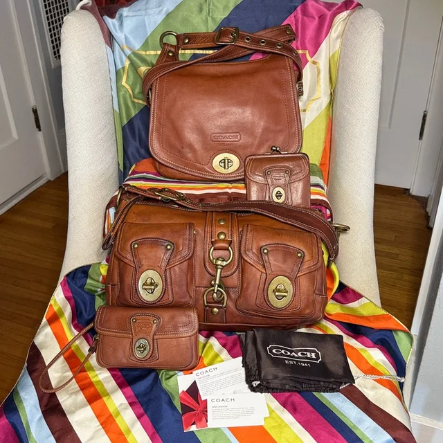 Coach Legacy Vachetta Set Mandy, Hippie, Kisslock Wallet, Wristlet, Care Card ++ in gold|brown|red Leather from Poshmark