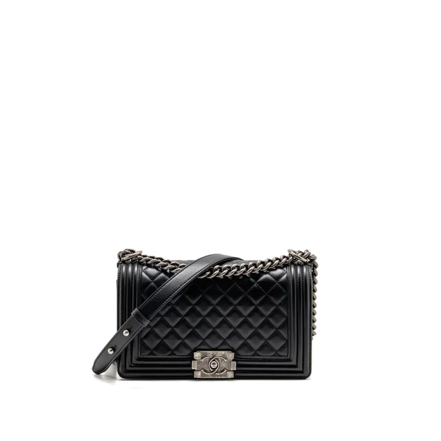 Chanel Medium Boy Bag LAMBSKIN BLACK RUTHENIUM SHW in Black Lambskin from EMIER