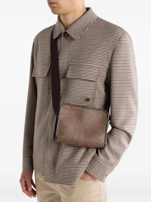 Etro Paisley Jacquard Cotton Shoulder Bag — Brown in Brown Calfskin from HEWI