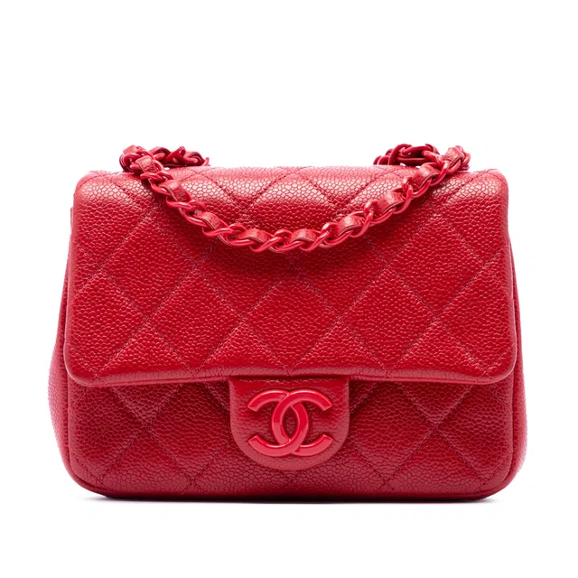 Red Chanel Mini Square Caviar Incognito Flap Crossbody Bag in Red Caviar leather from Designer Revival