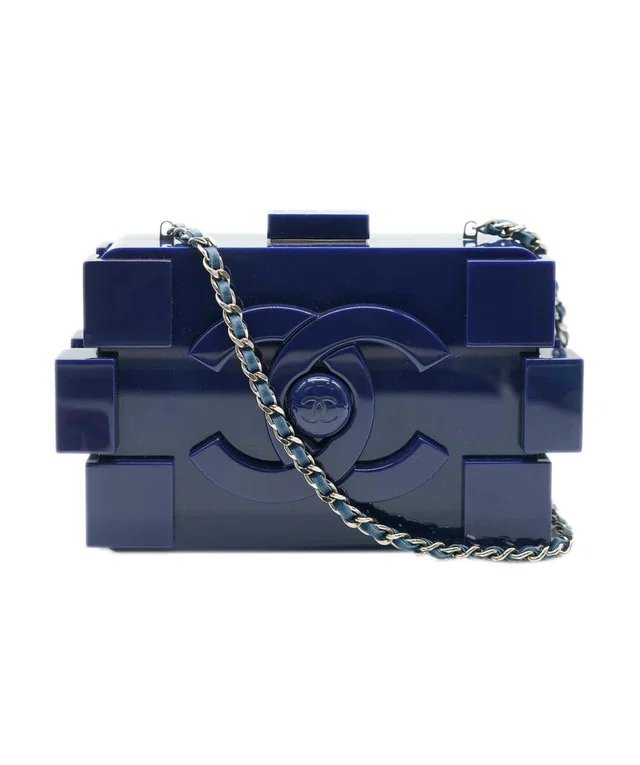 Chanel Navy Blue Plexiglass Boy Brick Lego Clutch in Navy Resin from Luxury Promise