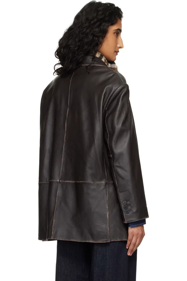 Weekend Max Mara Brown Pila Leather Blazer, photo 3 of 4 from SSENSE
