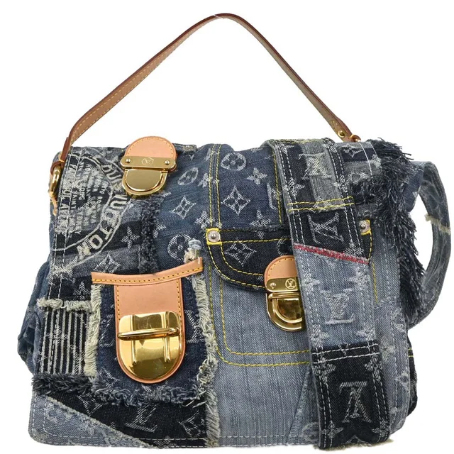 Louis Vuitton 2007 Monogram Denim Patchwork Postie 2way Shoulder Handbag M95374 in Denim from AMORE Vintage Tokyo