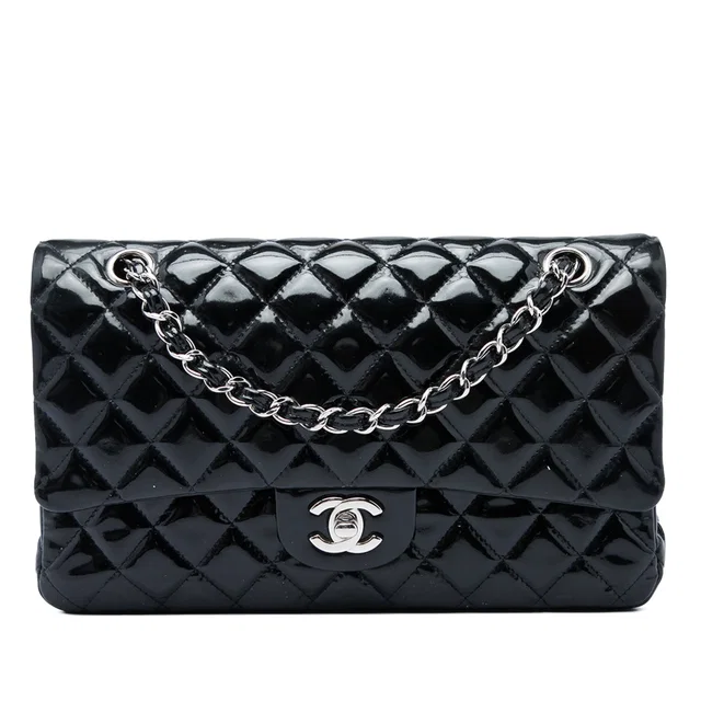 Black Chanel Medium Classic Patent Double Flap Shoulder Bag in Black Patent leather from Designer Revival