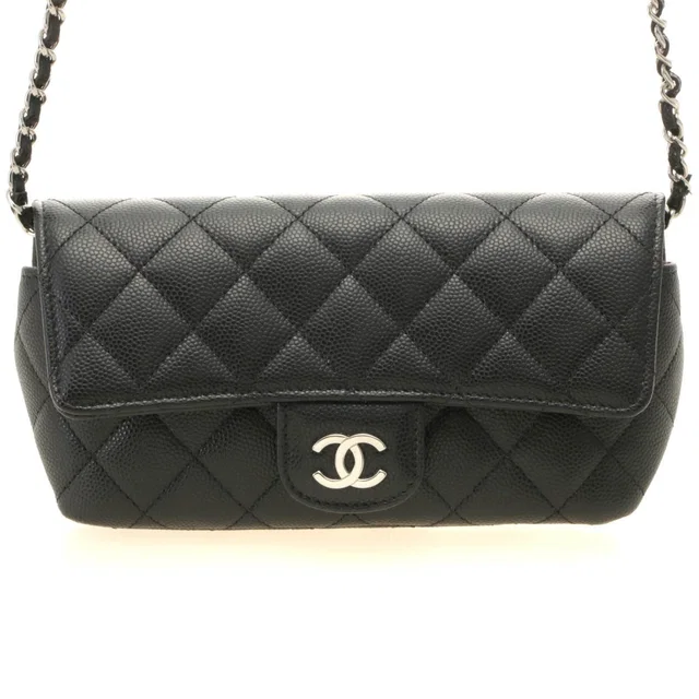 Chanel Quilted Chain Shoulder Black Silver Caviar Bag in Black Caviar leather from The Reluxe