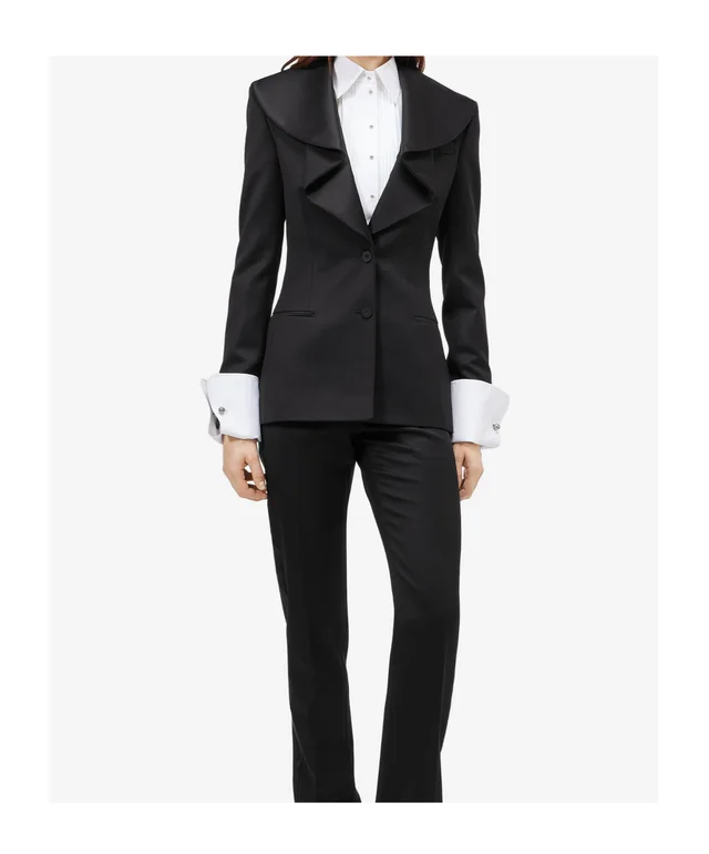 Alexander McQueen Women's Waterfall Collar Single-breasted Jacket in Black, photo 2 of 5 from SENSER