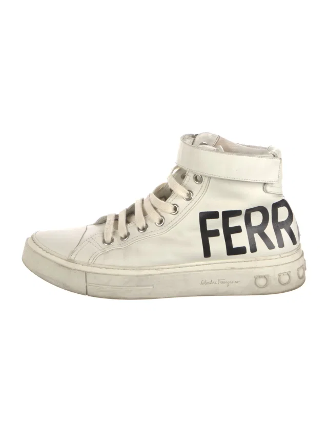 Ferragamo Leather Graphic Print Boots in white Leather from The RealReal