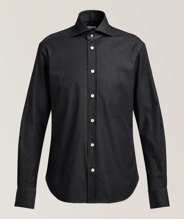 Kiton Solid Stretch-Cotton Shirt in Grey Cotton & Cotton Blends from Harry Rosen, photo 1 of 1