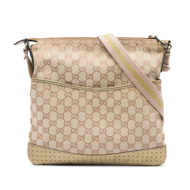 Beige Gucci GG Canvas Web Crossbody in Beige Canvas from Designer Revival