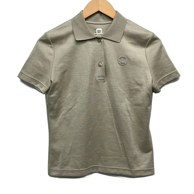 Hermès Short Sleeve Polo Shirt S Clou de Selle 4 DI Gray Beige Silk 36 in Beige Silk from The Reluxe