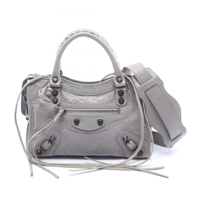 Balenciaga Handbag Classic Mini City 2-Way Gray Leather Bag in Grey Leather from The Reluxe