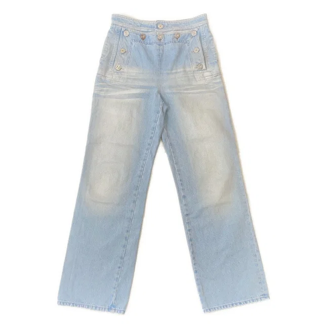 Chanel COCO Button Denim Pants Size 36 Light BlueP76228 Cotton100% in Denim from GALLERY RARE