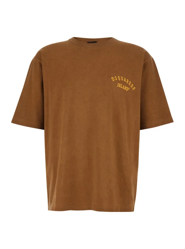 Dsquared2 Brown Crew Neck T-shirt with Logo Print on the Front in Cotton for Men in Brown 100% Cotton from Gaudenzi Boutique, photo 1 of 1
