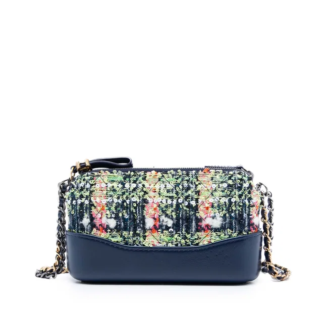 Blue Chanel Tweed Gabrielle Double Zip Clutch with Chain Crossbody Bag in Blue Tweed from Designer Revival