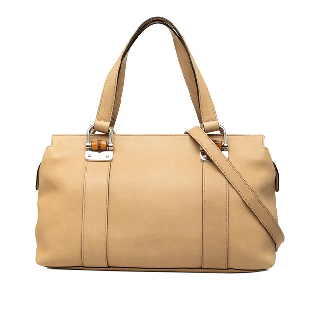 Brown Gucci Calfskin Bamboo Bar Satchel in Brown Calfskin from Designer Revival