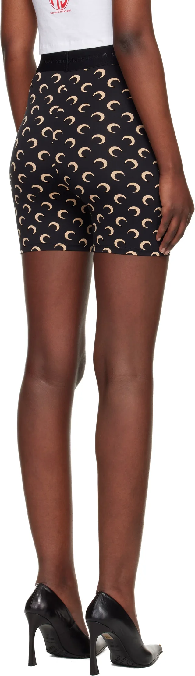 Marine Serre Black Recycled Moon Jersey Mini Shorts, photo 7 of 8 from SSENSE
