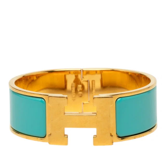 Blue Hermès Wide Enamel Clic H Bracelet PM in Blue from Designer Revival