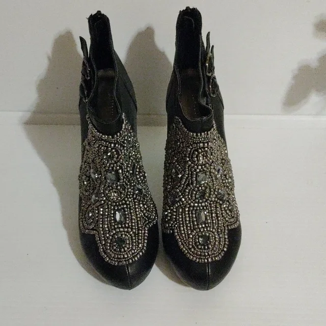 Jimmy Choo Beaded Embellished Black Leather Ankle Boots Sz 39glam Evening in gray|black|silver Leather from Poshmark