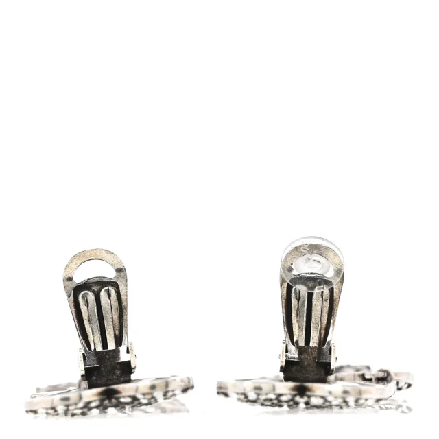 Saint Laurent Brass Crystal Monogram Heart Drop Clip Earrings Silver in Silver from FASHIONPHILE, photo 3 of 5