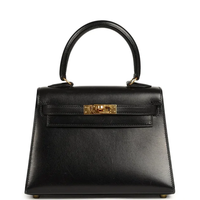 Hermès Vintage Kelly Sellier 20 Black Box Gold Hardware in Black Calfskin from Madison Avenue Couture