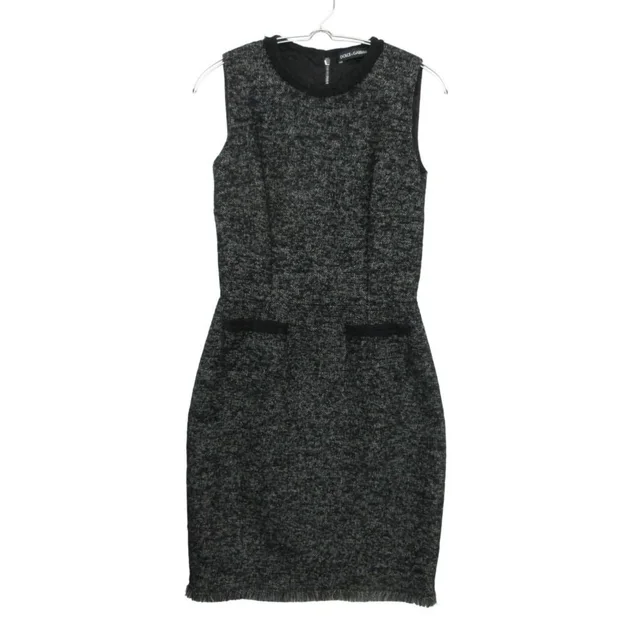 Dolce & Gabbana Dress Tweed Sleeveless Black in Black Tweed from The Reluxe