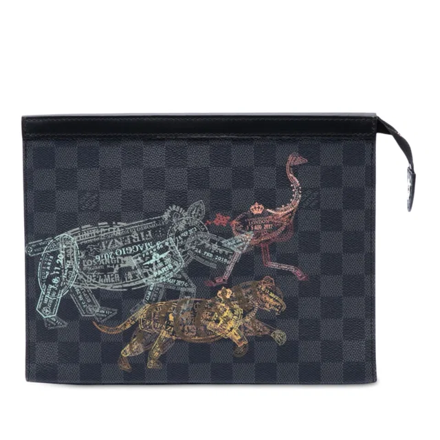 Black Louis Vuitton Damier Graphite Wild Animals Pochette Voyage MM Clutch Bag in Black Canvas from Designer Revival