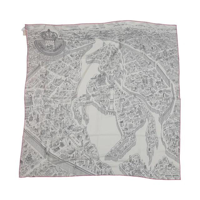 Hermès Carre Géant La Nouvelle Cite Cavaliere Size 140 White/Gray/Pink Cashmere70% Silk30% in White from GALLERY RARE