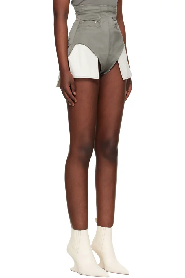 Rick Owens Gray Temple Dirt Cutoffs Shorts, photo 2 of 4 from SSENSE