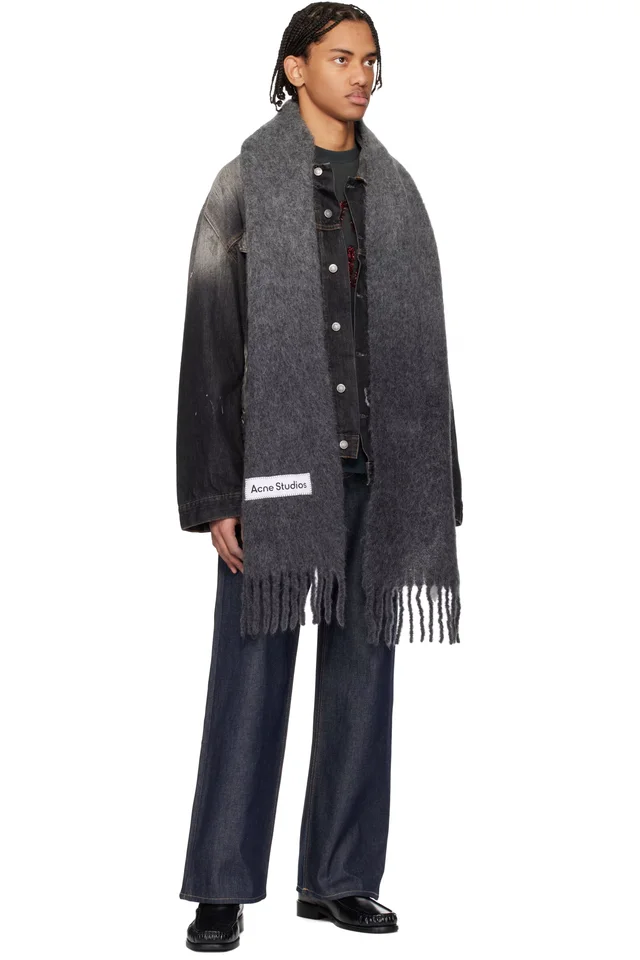 Acne Studios Gray Wool Fringe Scarf, photo 2 of 2 from SSENSE