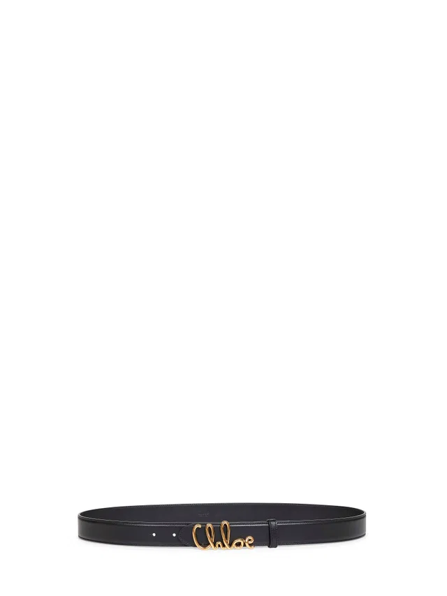 Chloé Logo-Embossed Calf Leather Belt — Black in Black Calfskin from HEWI