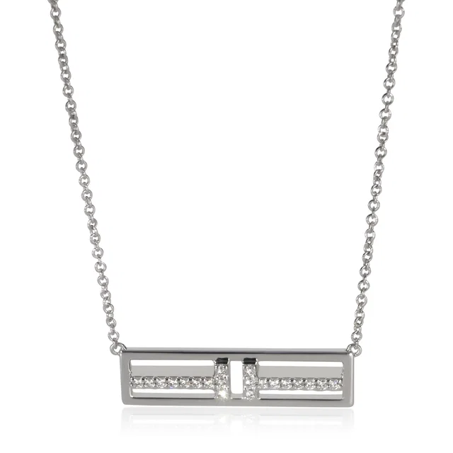 Tiffany & Co. White Gold Diamond T Horizontal Bar Pendant 18k in White from HEWI