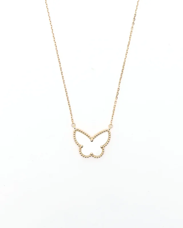 Van Cleef & Arpels Lucky Alhambra Butterfly Mother-of-pearl Necklace in Silk from A Retro Tale