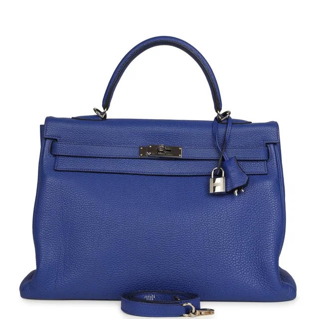 Hermès Kelly Retourne 35 Bleu Electric Togo Palladium Hardware in Blue Togo leather from Madison Avenue Couture