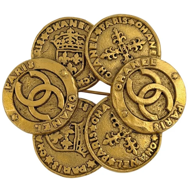 Chanel CC Logo Brooch Gold Plated in Gold from The Reluxe