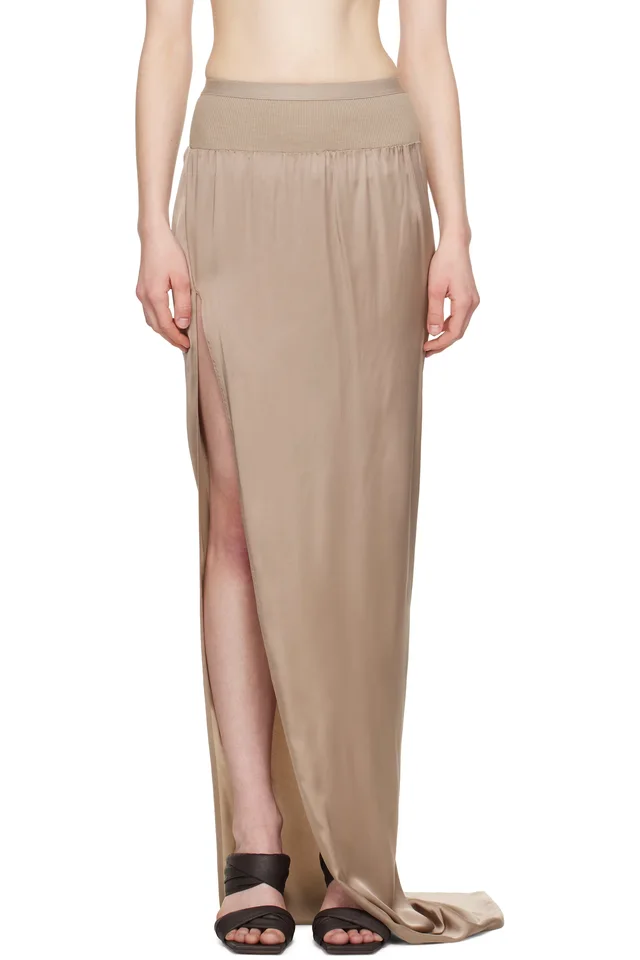 Rick Owens Taupe Hollywood Slit Maxi Skirt, image 1 of 1 from SSENSE