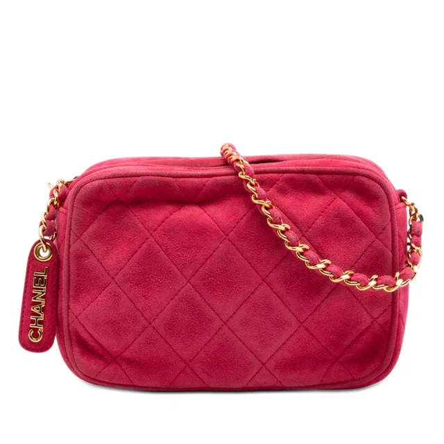 Red Chanel CC Quilted Suede Camera Bag in Red Suede from Designer Revival