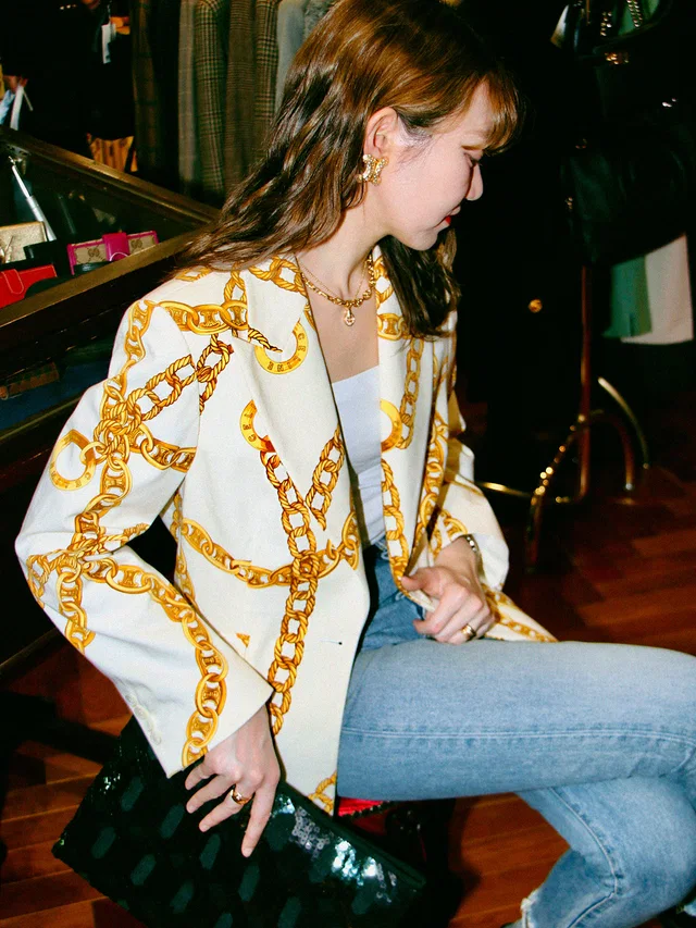 Celine Macadam Chain Pattern Jacket #40 Ivory in White from VINTAGE QOO TOKYO