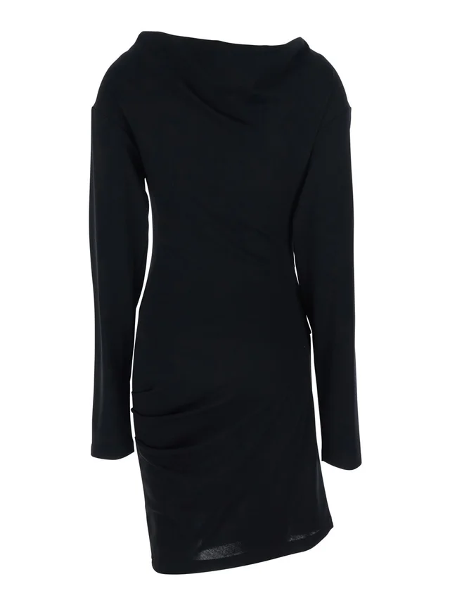 Maxmara pure 'Umido' Black Dress with Round Neck and Draped Details in Virgin Wool for Women in Black 100% Virgin Wool, photo 3 of 5 from Gaudenzi Boutique