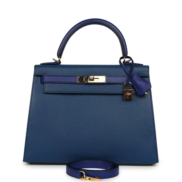 Hermès Special Order (HSS) Kelly Sellier 28 Bleu Electric in Blue Goatskin from Madison Avenue Couture