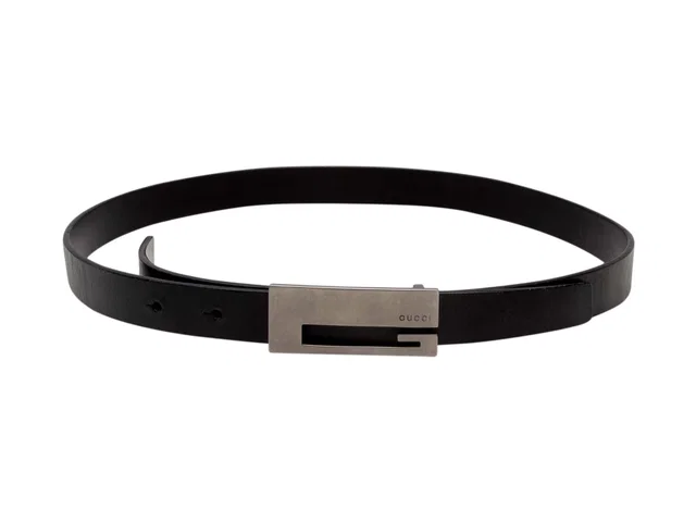 Black Gucci Leather Logo Buckle Belt in Black Leather from Designer Revival