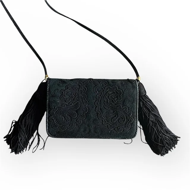 Judith Leiber Vintage Embroidered Suede Evening Mini Bag in black Suede from Poshmark, photo 1 of 1