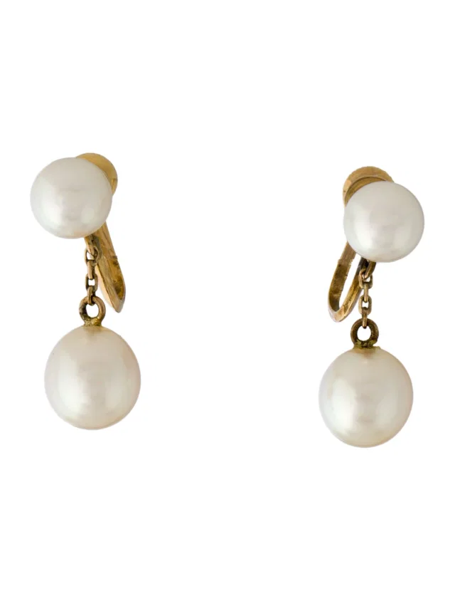 Mikimoto 14K Pearl Double Drop Earrings in multicolor from The RealReal