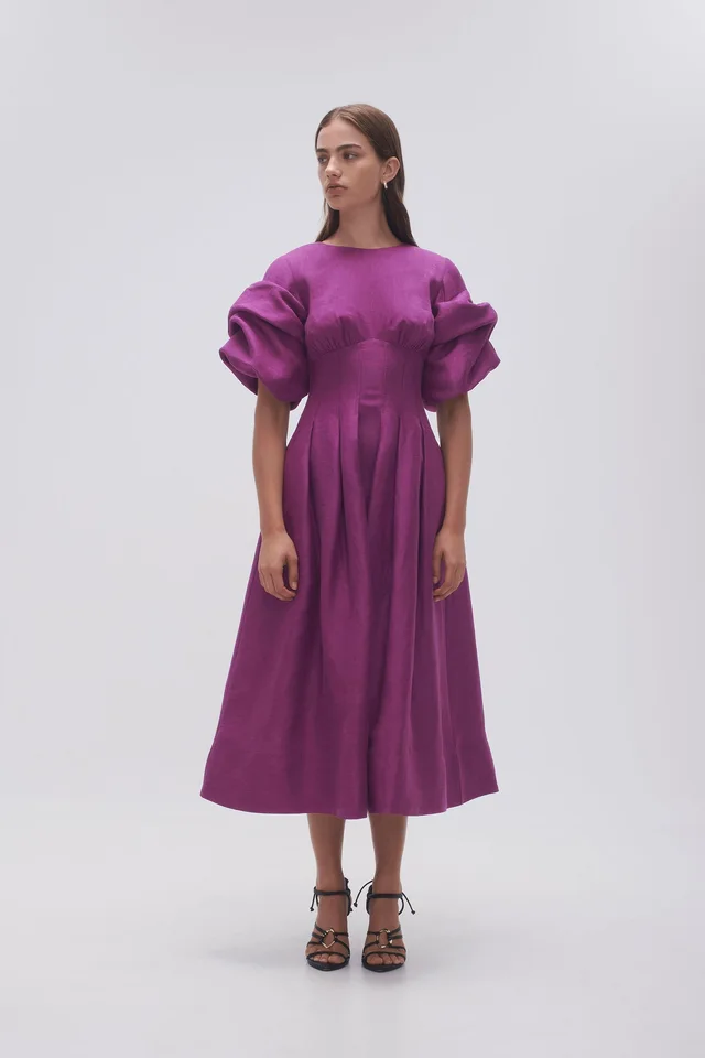 AJE Adelie Puff Sleeve Midi Dress in Purple from Aje, photo 1 of 1