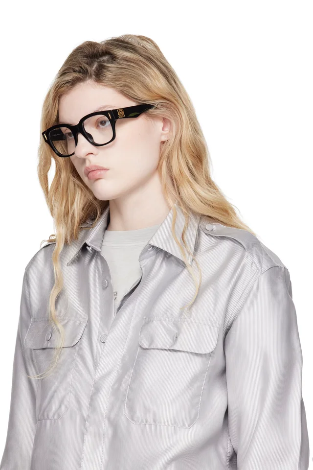LOEWE Black Anagram Logo Rectangle Glasses, photo 4 of 4 from SSENSE