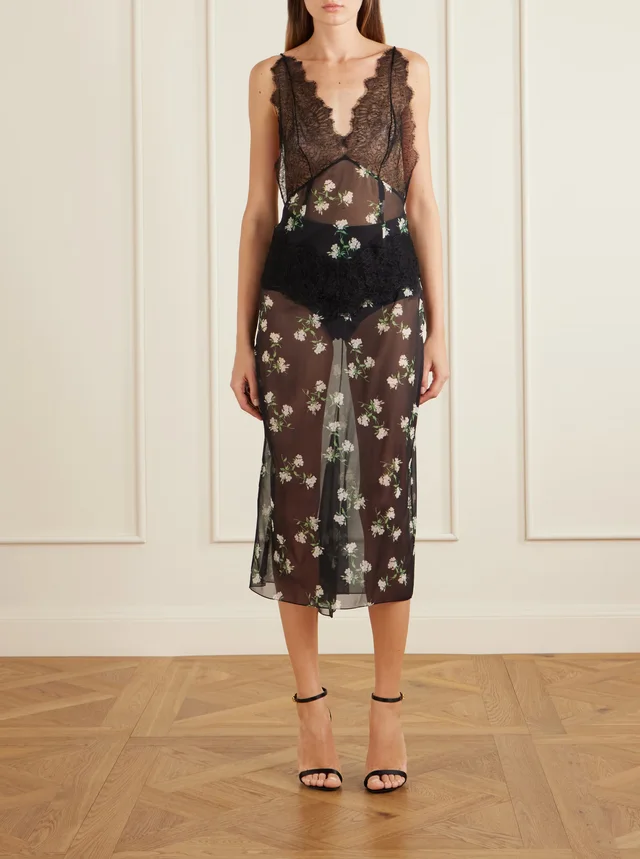 DOLCE&GABBANA Lace-trimmed floral-print chiffon midi dress in Black, photo 2 of 2 from NET-A-PORTER (Canada)